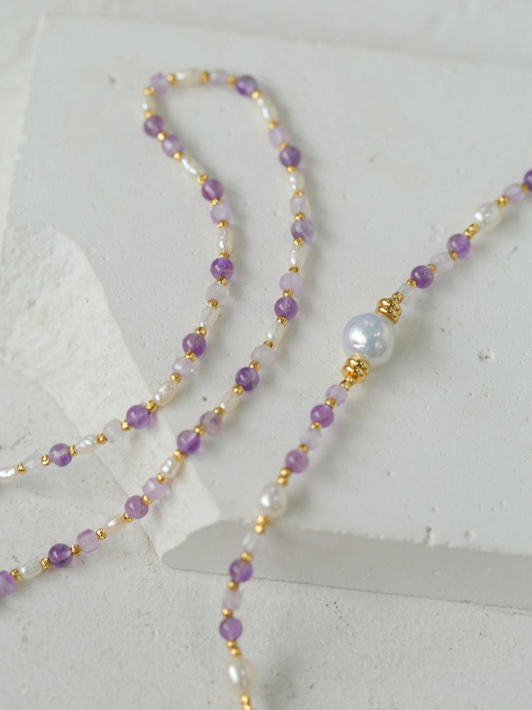 Amethyst Rice Pearl Necklace - Gembea Jewelry