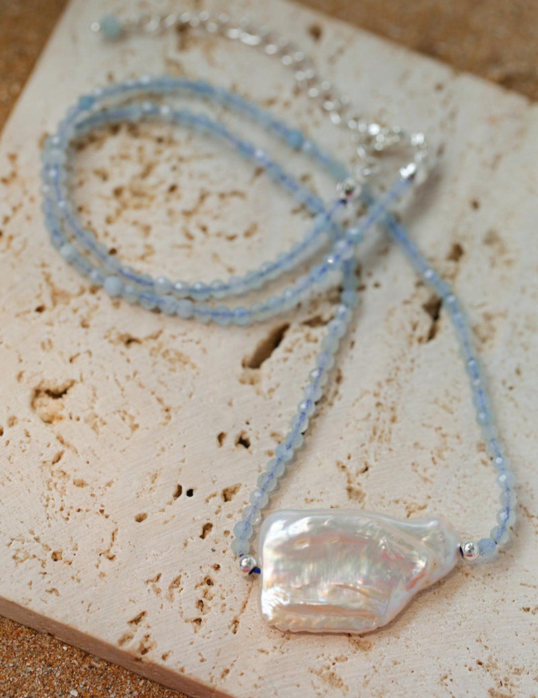 Sea's Embrace Series Aquamarine Pearl Necklace - Gembea Jewelry