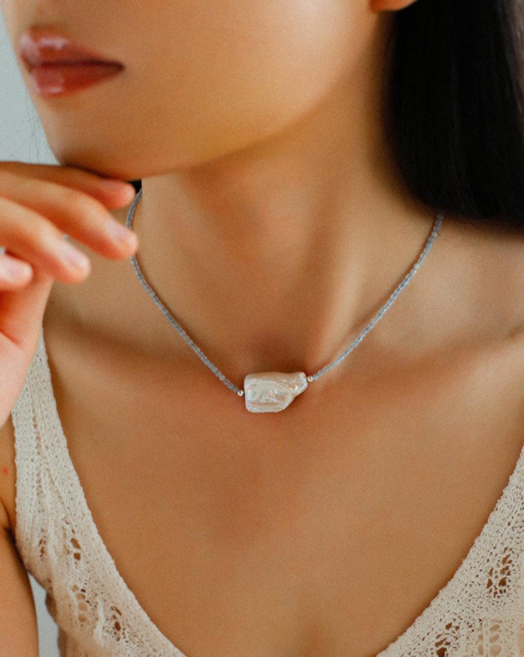 Sea's Embrace Series Aquamarine Pearl Necklace - Gembea Jewelry