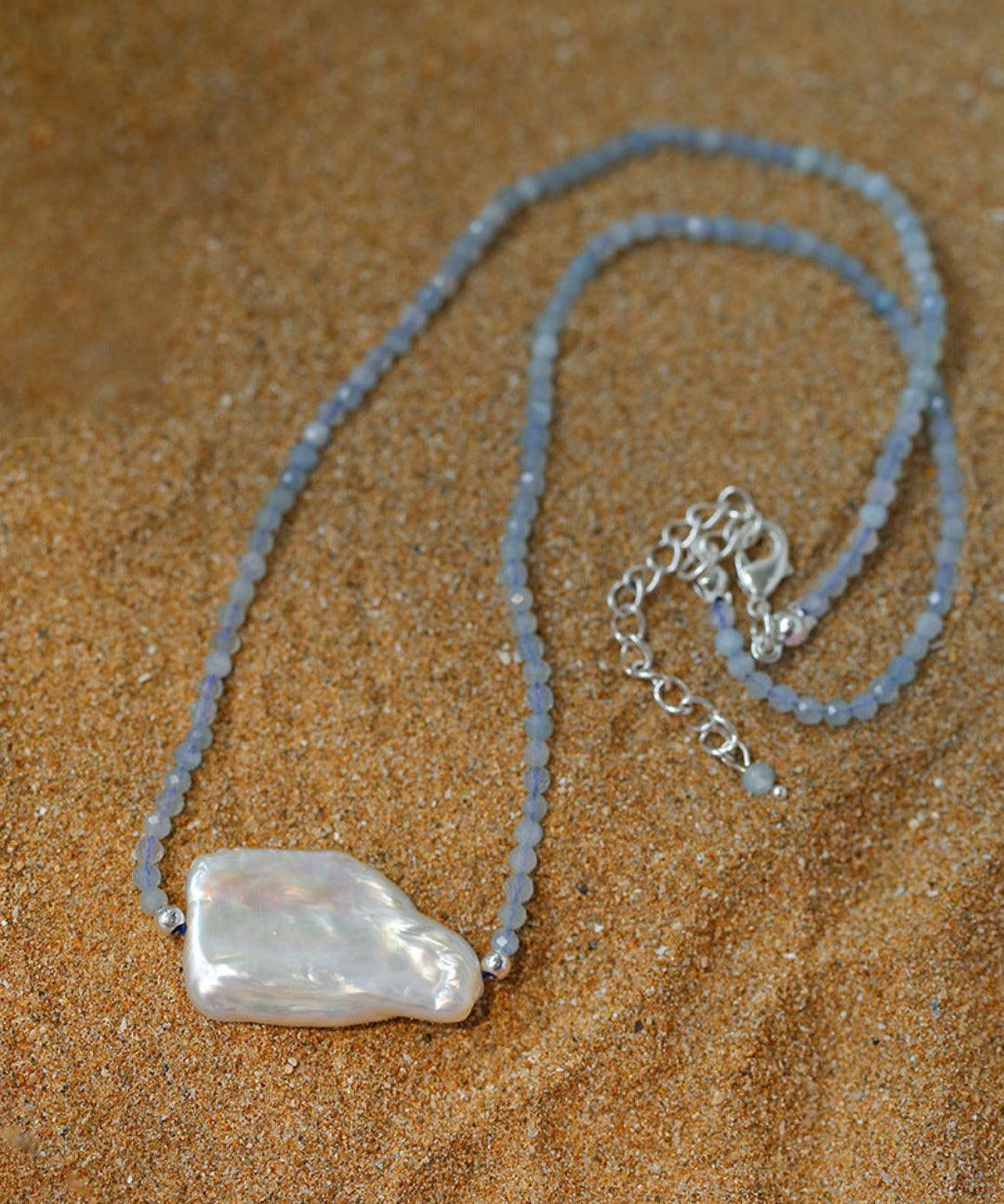 Sea's Embrace Series Aquamarine Pearl Necklace - Gembea Jewelry