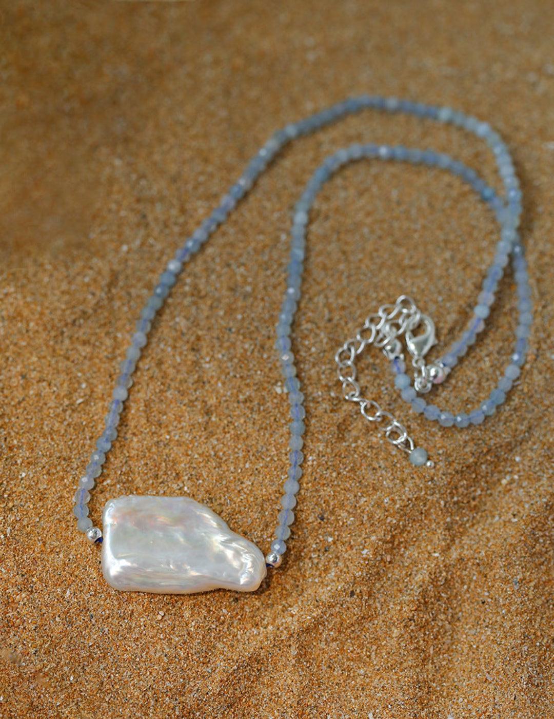 Sea's Embrace Series Aquamarine Pearl Necklace - Gembea Jewelry