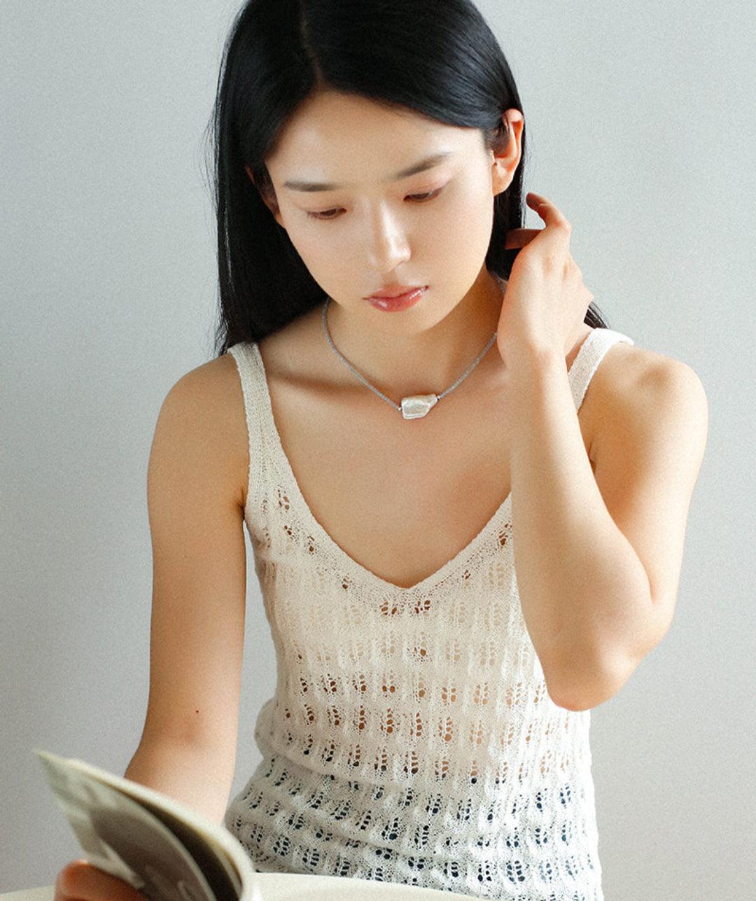 Sea's Embrace Series Aquamarine Pearl Necklace - Gembea Jewelry