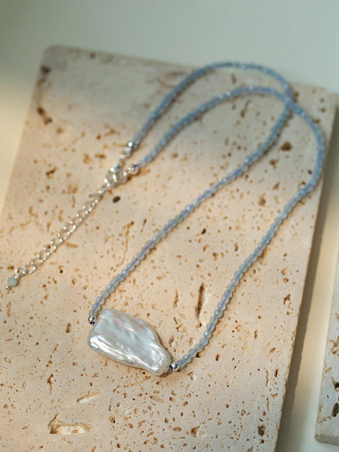 Sea's Embrace Series Aquamarine Pearl Necklace - Gembea Jewelry