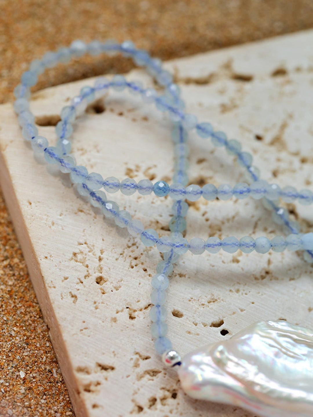 Sea's Embrace Series Aquamarine Pearl Necklace - Gembea Jewelry
