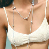 Sea's Embrace Series Aquamarine Pearl Long Necklace - Gembea Jewelry
