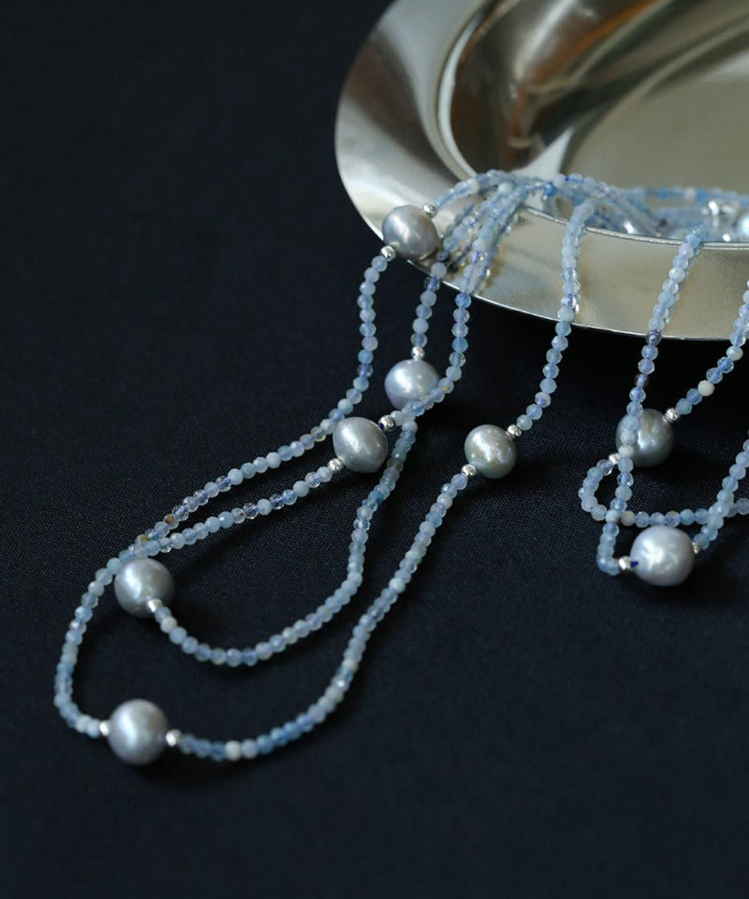 Sea's Embrace Series Aquamarine Pearl Long Necklace - Gembea Jewelry