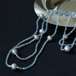Sea's Embrace Series Aquamarine Pearl Long Necklace - Gembea Jewelry