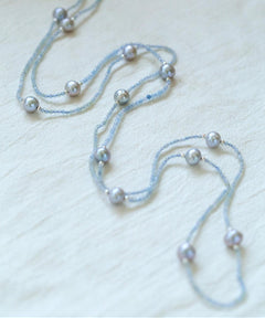 Sea's Embrace Series Aquamarine Pearl Long Necklace - Gembea Jewelry
