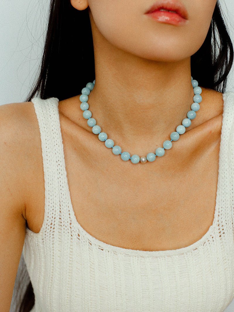 Aquamarine Stone Beaded Necklace gembea jewelry