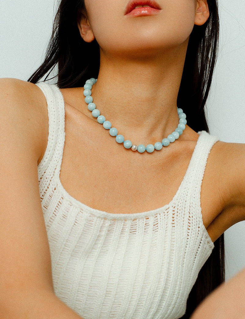 Aquamarine Stone Beaded Necklace gembea jewelry