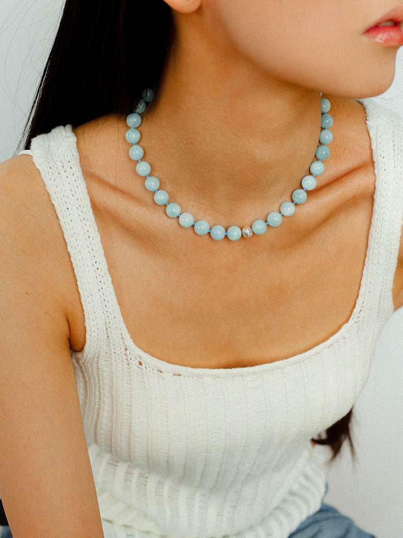 Aquamarine Stone Beaded Necklace gembea jewelry