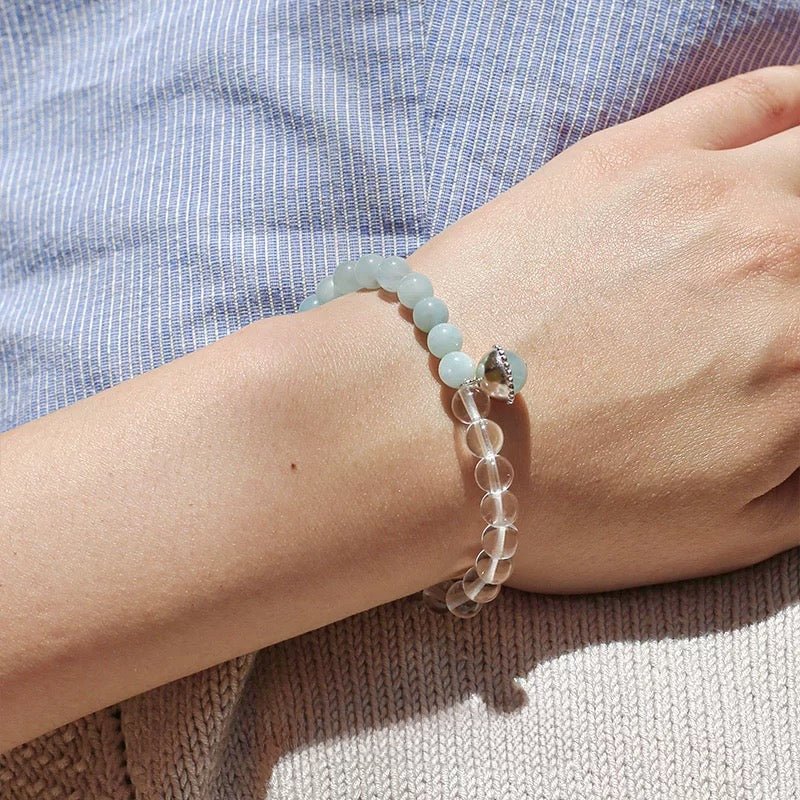 Aquamarine White Crystal Beaded Bracelet gembea jewelry