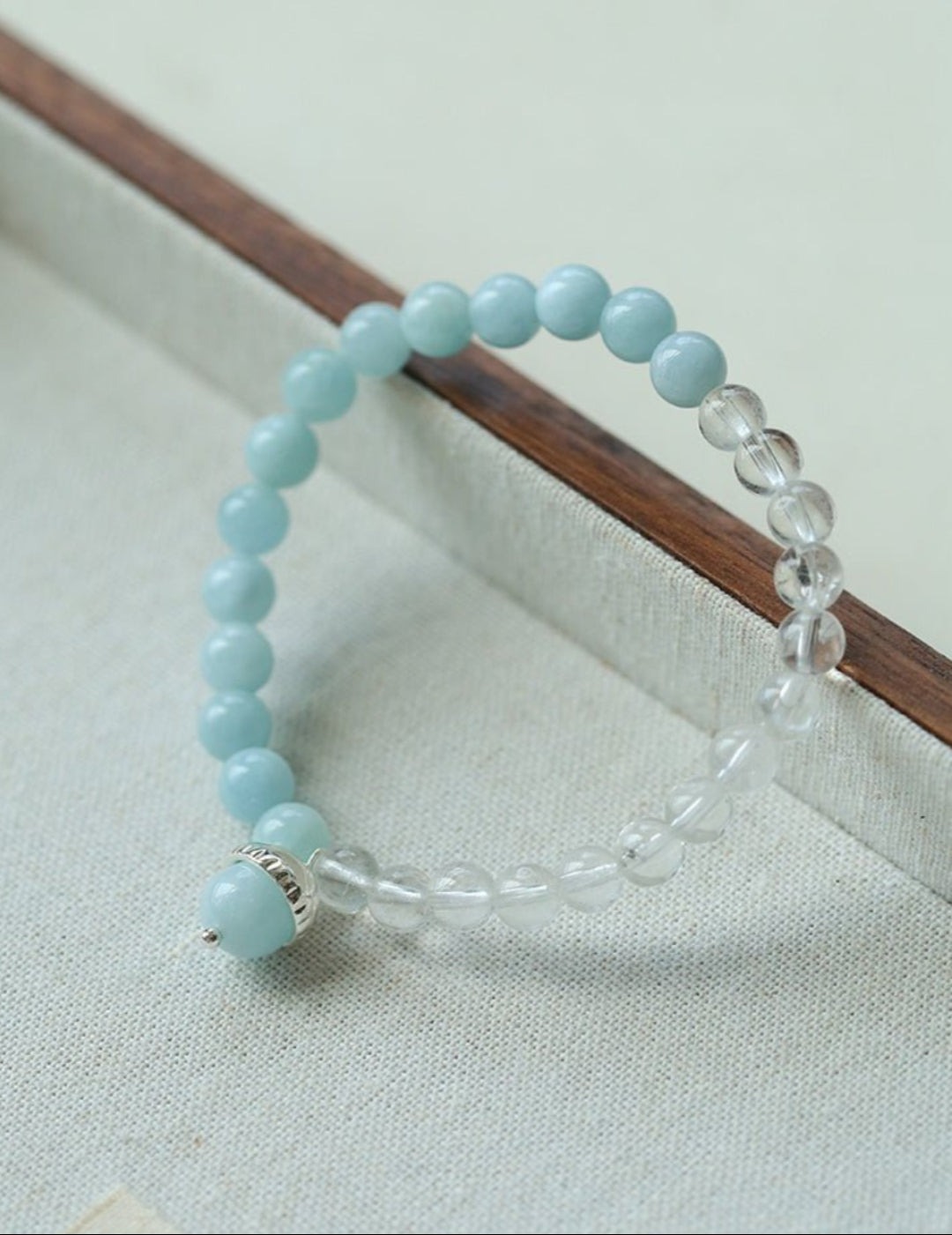 Aquamarine White Crystal Beaded Bracelet gembea jewelry