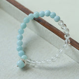 Aquamarine White Crystal Beaded Bracelet gembea jewelry