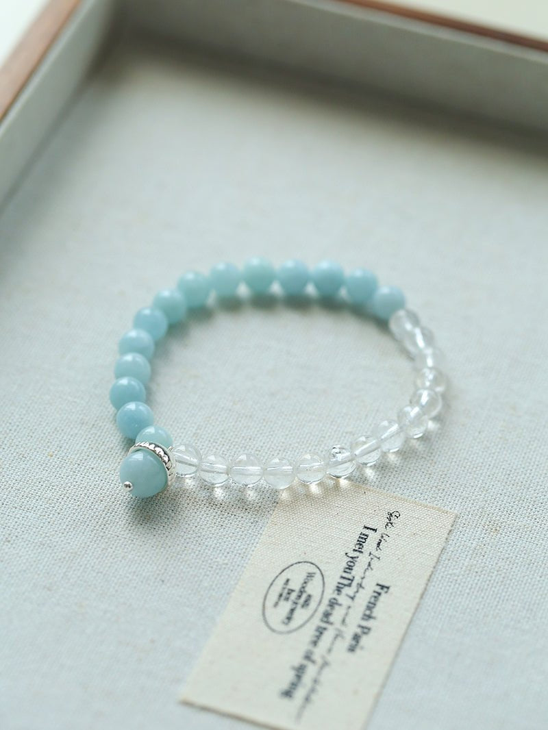 Aquamarine White Crystal Beaded Bracelet gembea jewelry