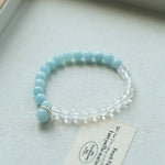 Aquamarine White Crystal Beaded Bracelet gembea jewelry