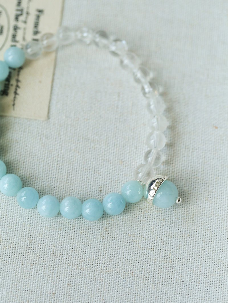Aquamarine White Crystal Beaded Bracelet gembea jewelry