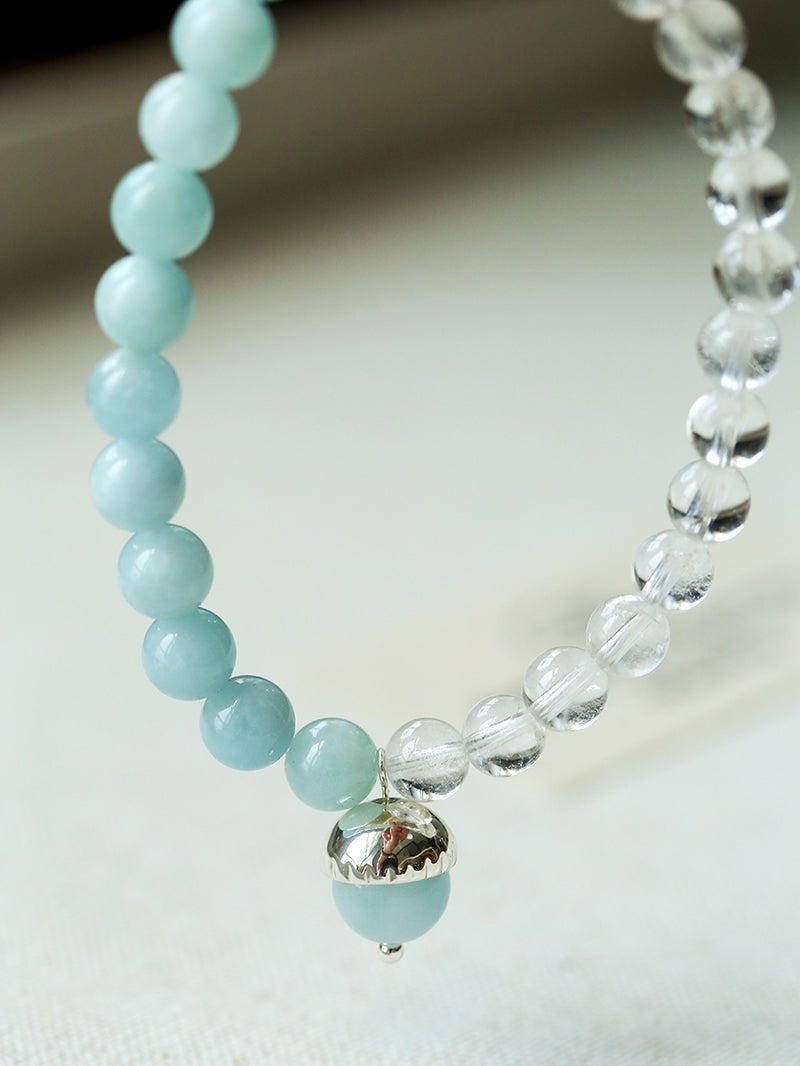 Aquamarine White Crystal Beaded Bracelet gembea jewelry