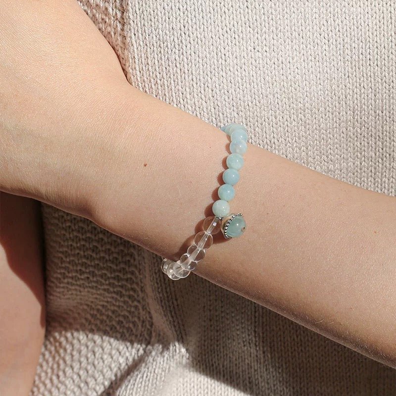 Aquamarine White Crystal Beaded Bracelet gembea jewelry
