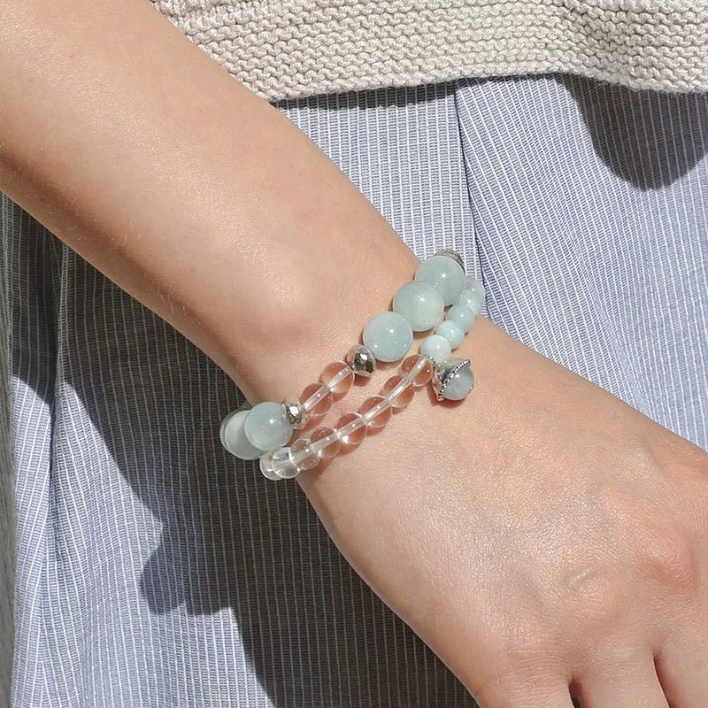 Aquamarine White Crystal Beaded Bracelet gembea jewelry