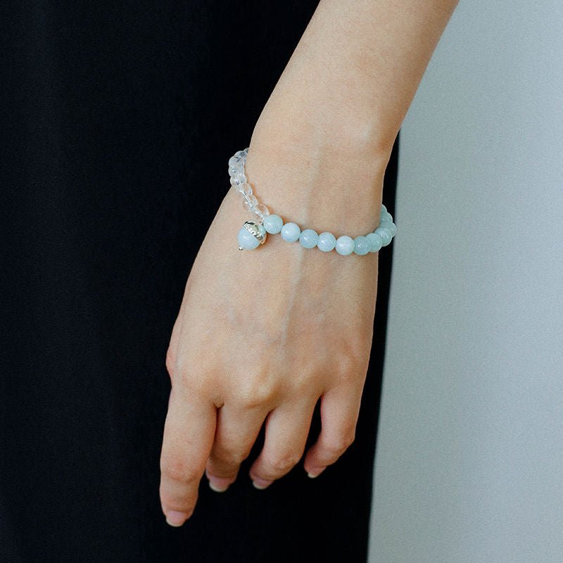 Aquamarine White Crystal Beaded Bracelet gembea jewelry