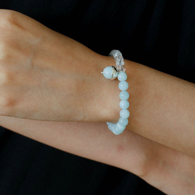 Aquamarine White Crystal Beaded Bracelet gembea jewelry