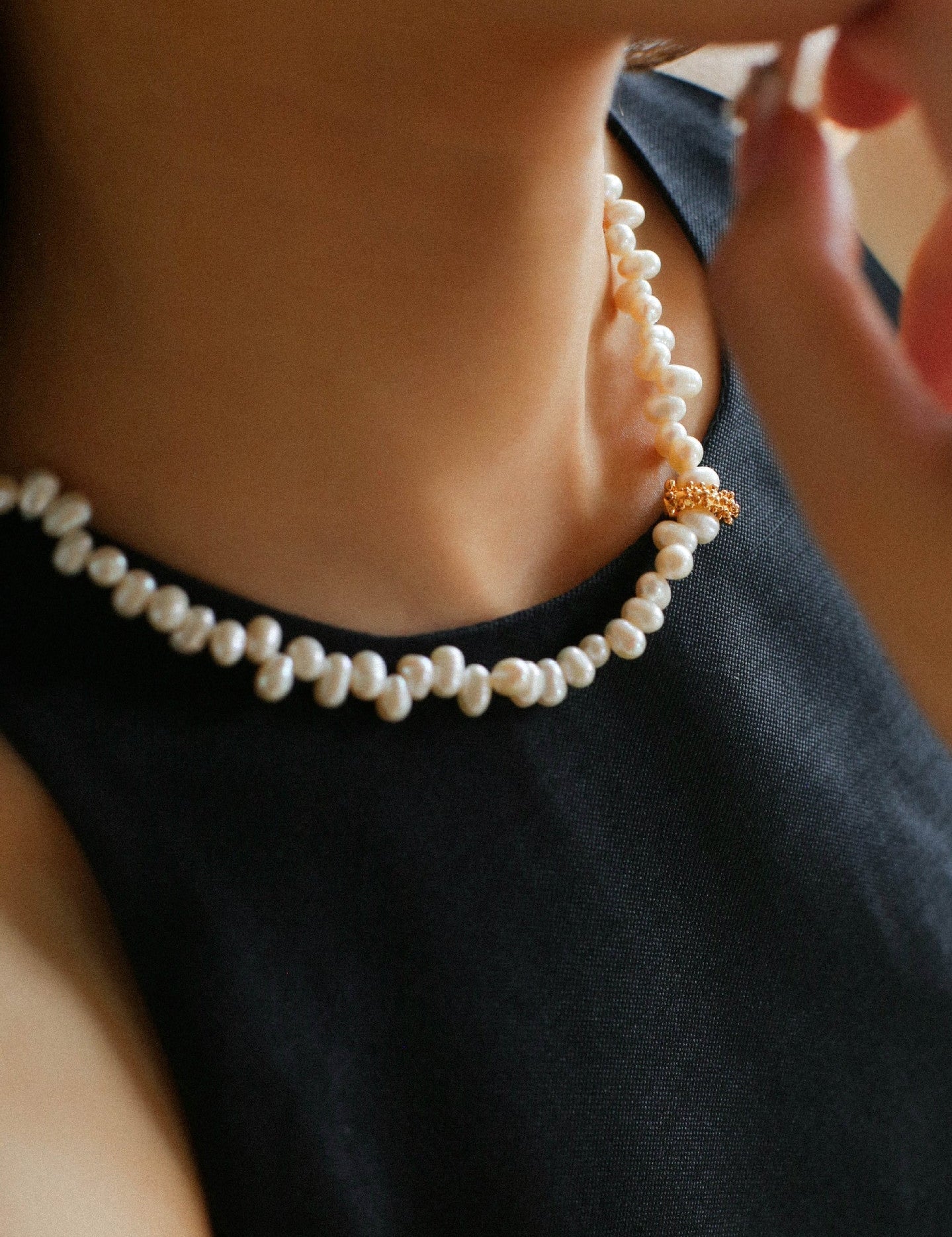 Asymmetrical Freshwater Pearl Necklace gembea jewelry