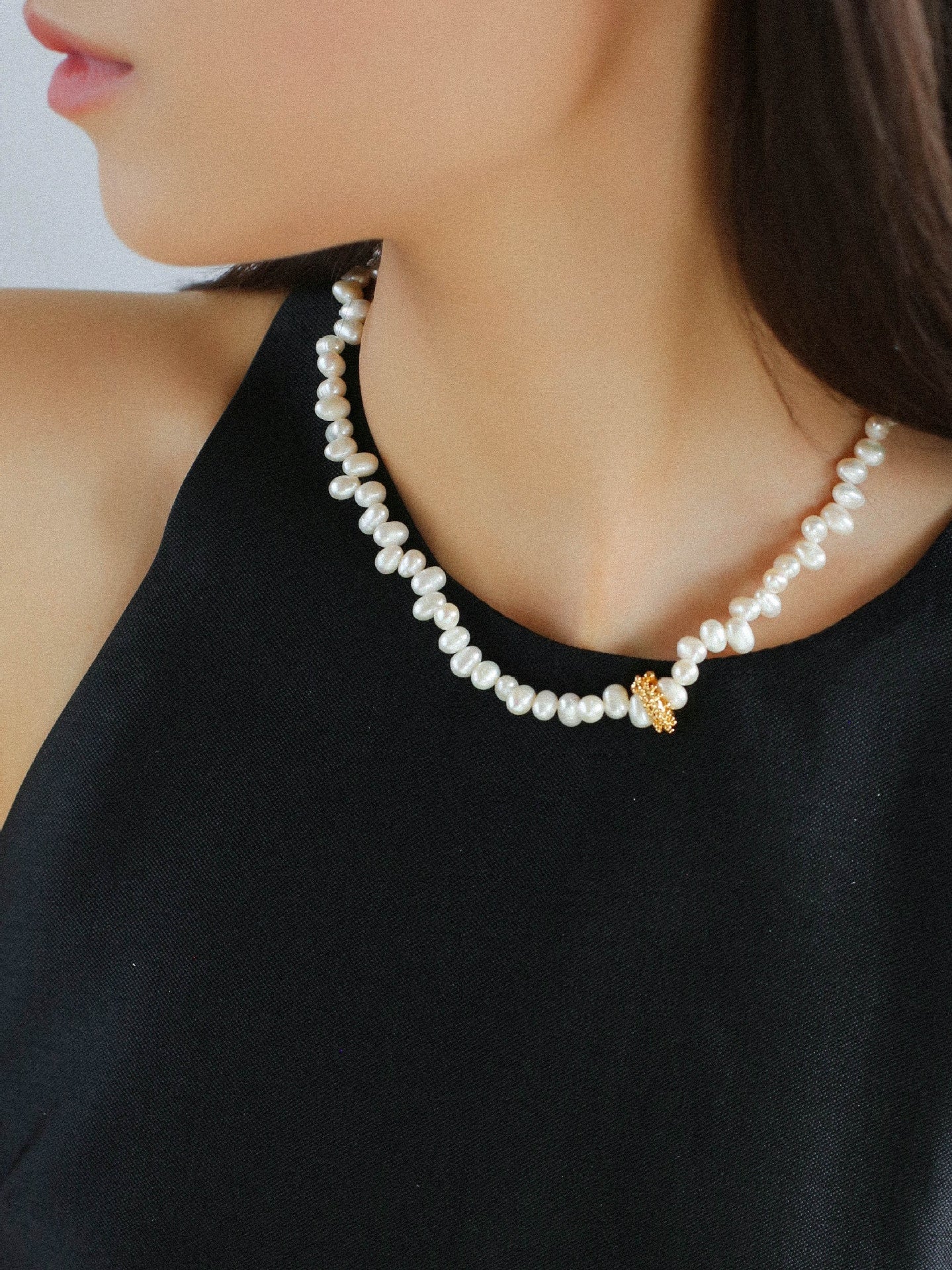 Asymmetrical Freshwater Pearl Necklace gembea jewelry