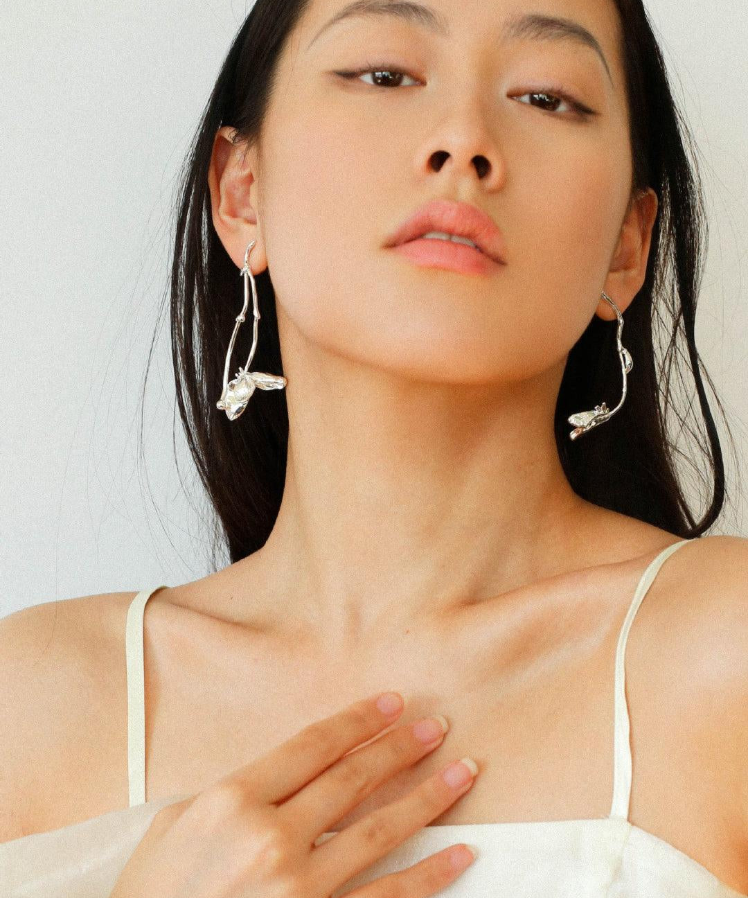Asymmetrical Long Lotus Earrings - Gembea Jewelry