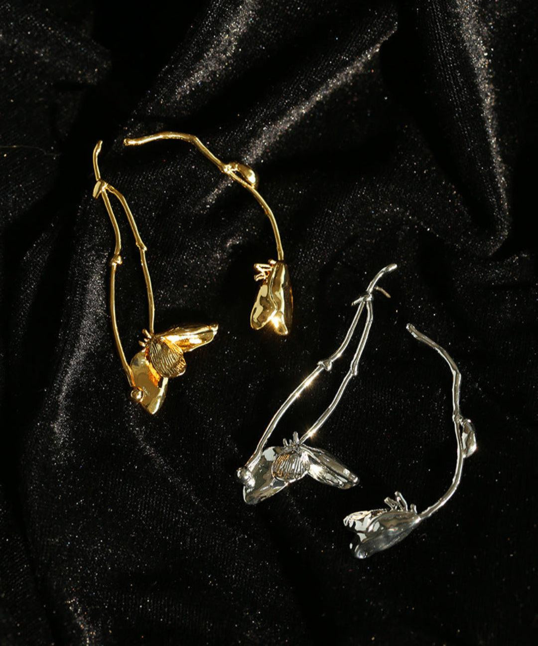 Asymmetrical Long Lotus Earrings - Gembea Jewelry