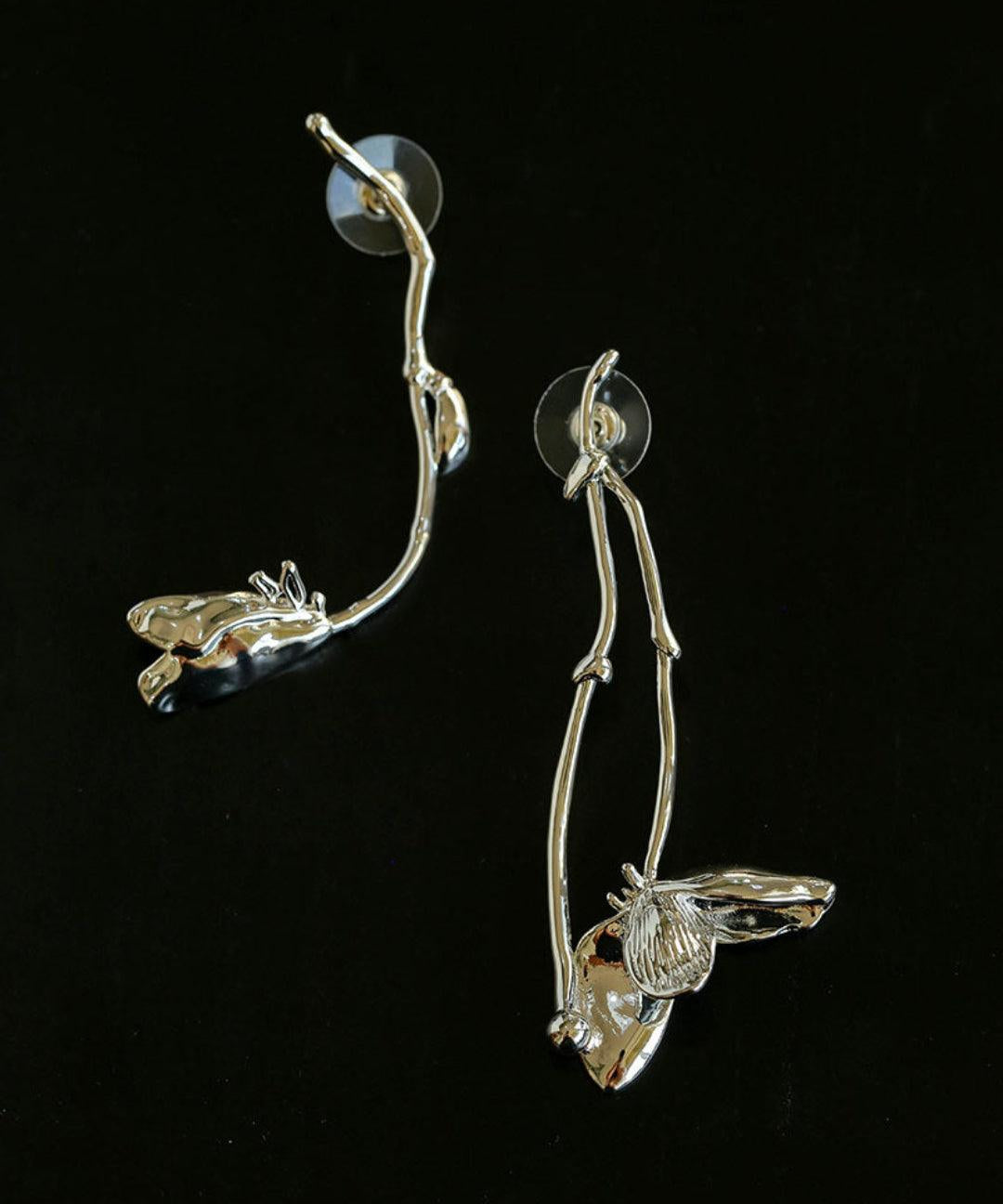 Asymmetrical Long Lotus Earrings - Gembea Jewelry