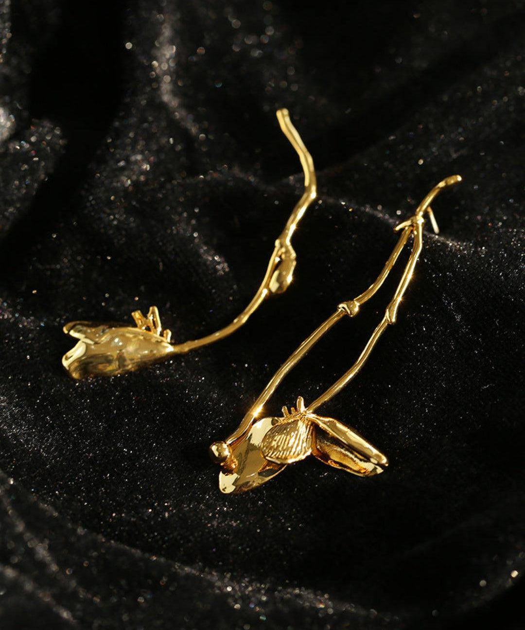 Asymmetrical Long Lotus Earrings - Gembea Jewelry