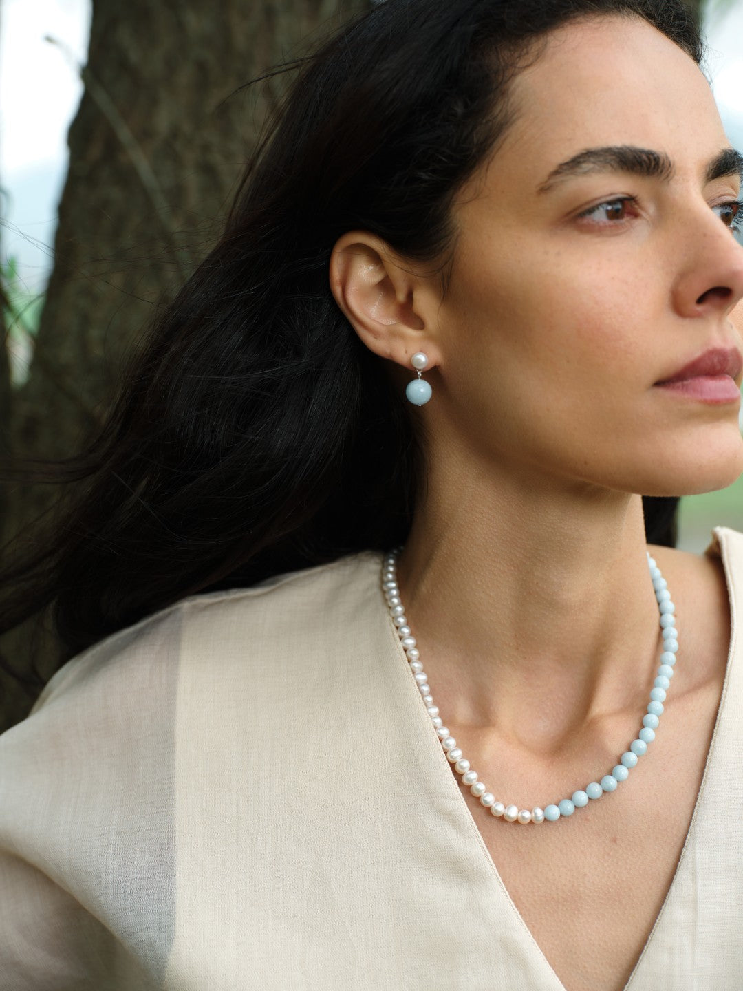 Azure Whisper Aquamarine Freshwater Pearl Necklace gembea jewelry