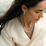 Azure Whisper Aquamarine Pearl Drop Earrings gembea jewelry