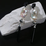 Baroque Pearl Black Agate Long Drop Earrings gembea jewelry
