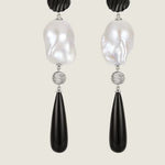 Baroque Pearl Black Agate Long Drop Earrings gembea jewelry
