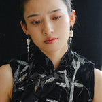 Baroque Pearl Black Agate Long Drop Earrings gembea jewelry
