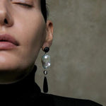 Baroque Pearl Black Agate Long Drop Earrings gembea jewelry