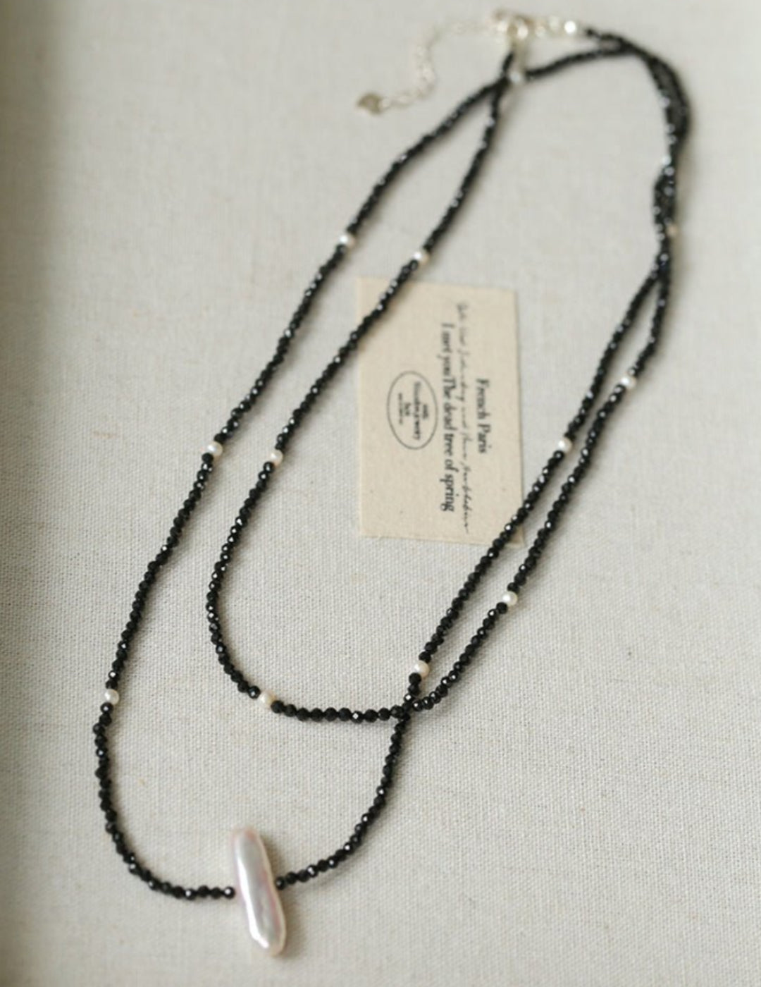 Baroque Pearl Black Spinel Beaded Long Necklace gembea jewelry