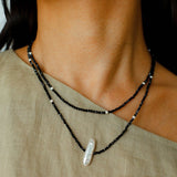 Baroque Pearl Black Spinel Beaded Long Necklace gembea jewelry
