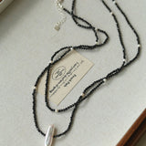Baroque Pearl Black Spinel Beaded Long Necklace gembea jewelry
