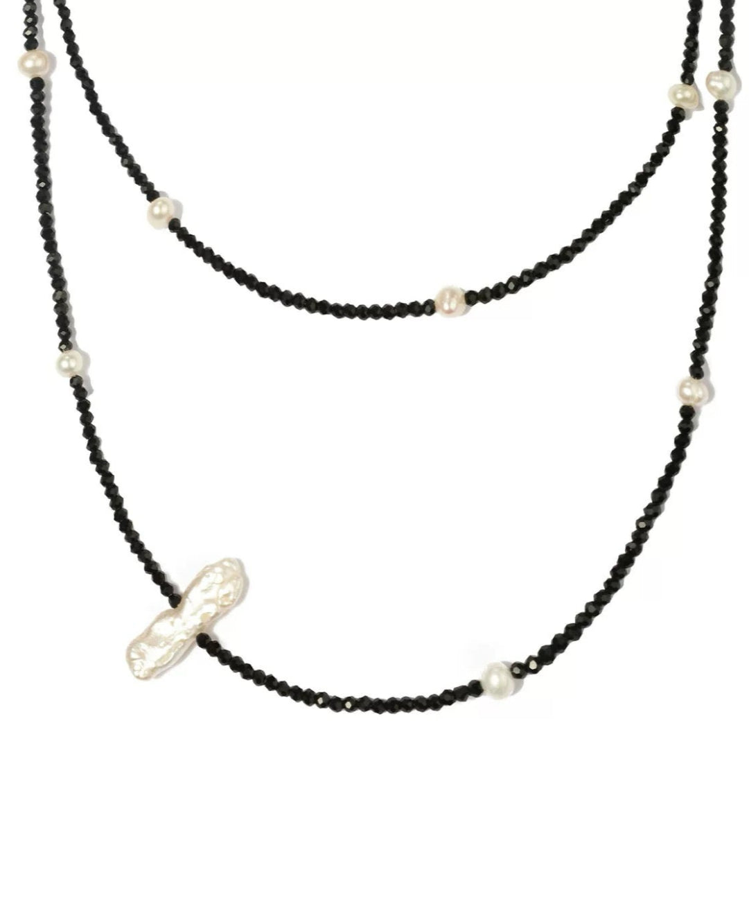 Baroque Pearl Black Spinel Beaded Long Necklace gembea jewelry