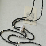 Baroque Pearl Black Spinel Beaded Long Necklace gembea jewelry