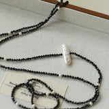 Baroque Pearl Black Spinel Beaded Long Necklace gembea jewelry