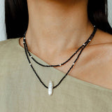 Baroque Pearl Black Spinel Beaded Long Necklace gembea jewelry