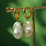 Baroque Pearl Drop Hoop Earrings gembea jewelry