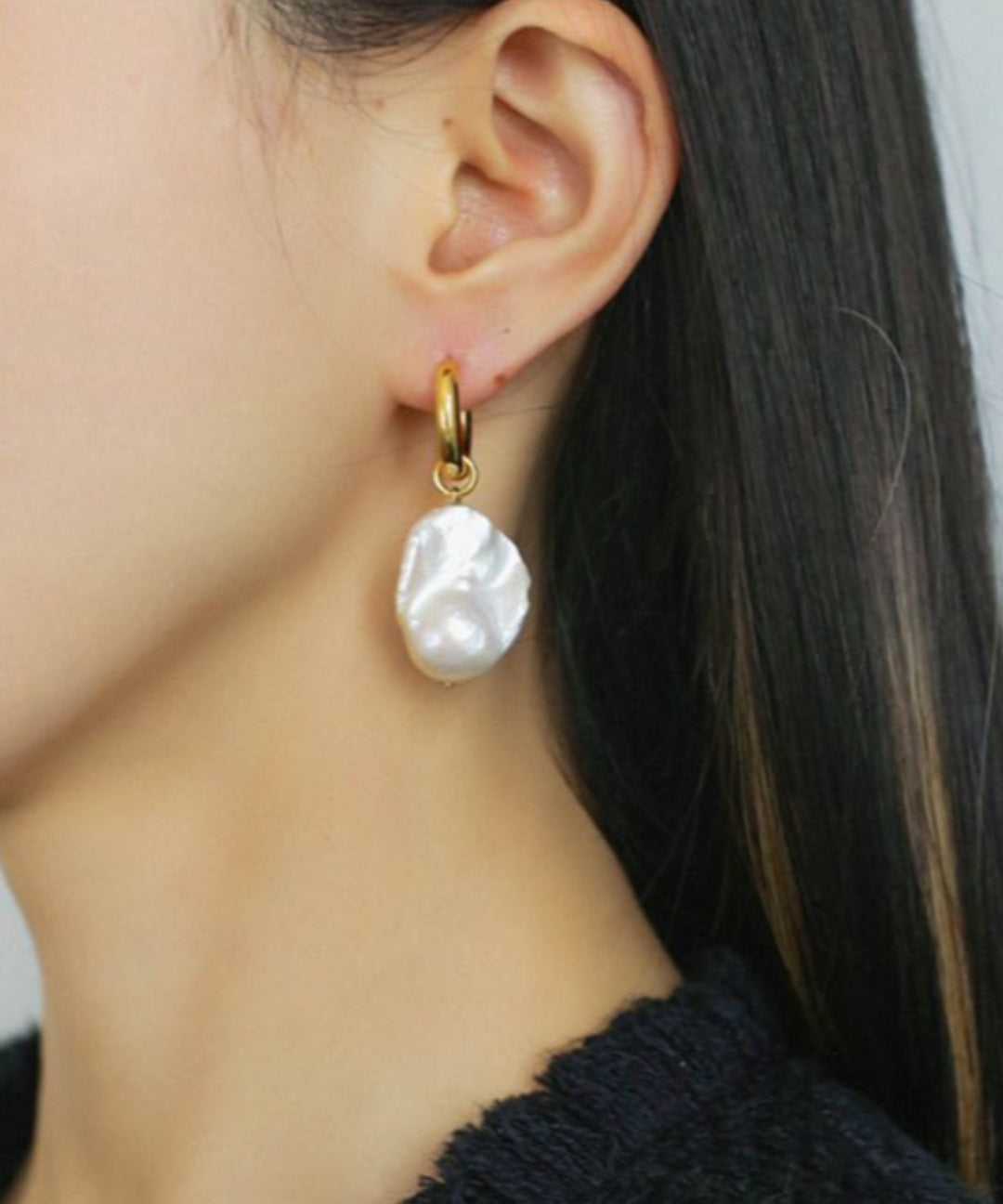 Baroque Pearl Drop Hoop Earrings gembea jewelry