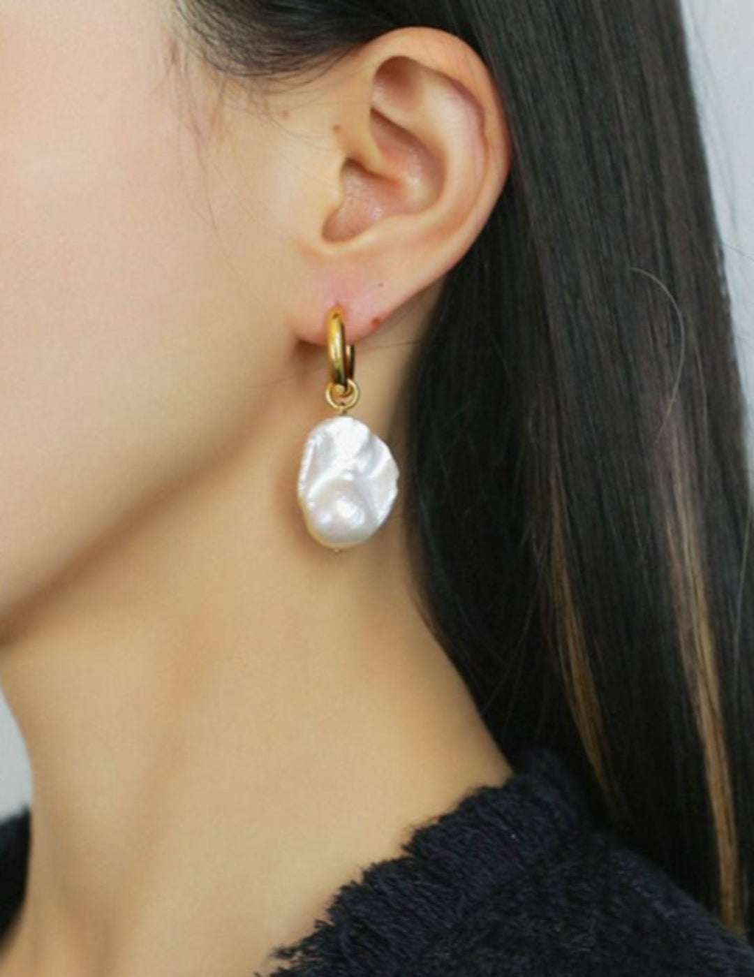 Baroque Pearl Drop Hoop Earrings gembea jewelry