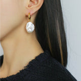 Baroque Pearl Drop Hoop Earrings gembea jewelry