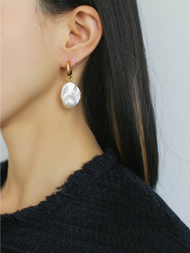 Baroque Pearl Drop Hoop Earrings gembea jewelry